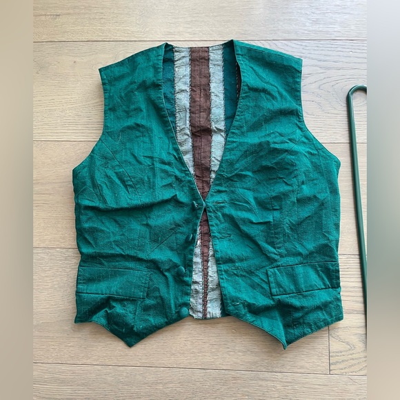 Vintage reversible western button up vest teal brown - Picture 3 of 4